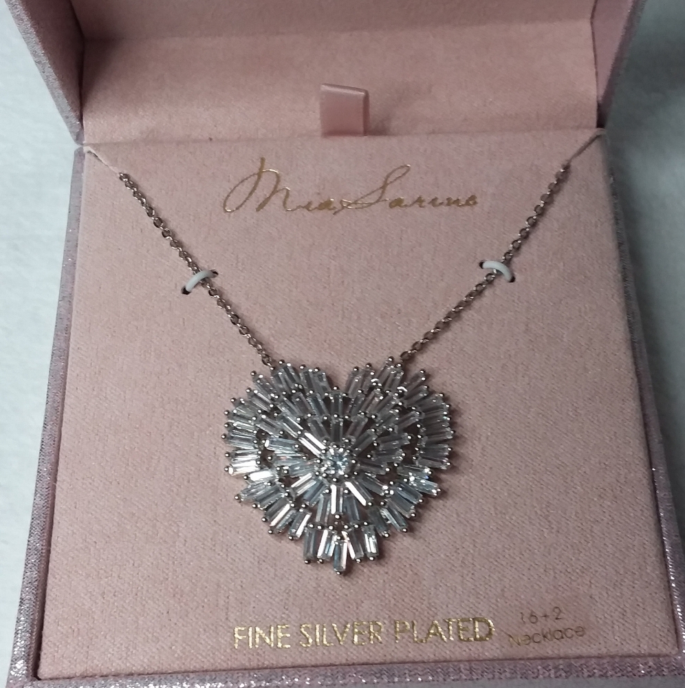 Necklace Heart Clear Baguettes Silver Plated Mia Sarine